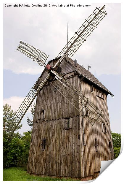 old wood windmill with sails in Poland  Print by Arletta Cwalina