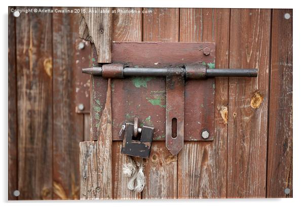 sliding bolt unlocked and padlock Acrylic by Arletta Cwalina