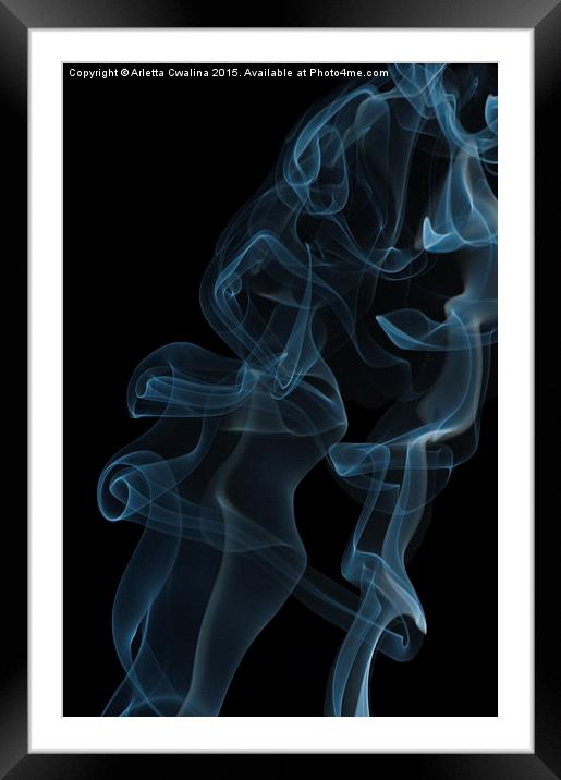 blue whirl curled and twisted smoke abstract  Framed Mounted Print by Arletta Cwalina