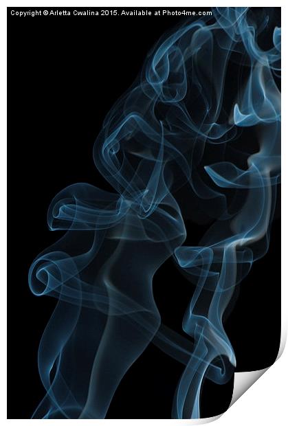 blue whirl curled and twisted smoke abstract  Print by Arletta Cwalina
