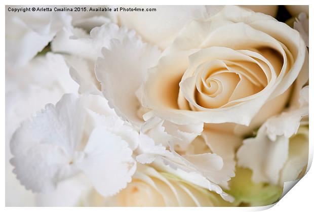 Wedding white flowers bouquet Print by Arletta Cwalina