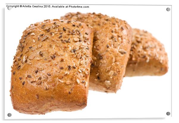 Fresh baked graham bread rolls with seeds  Acrylic by Arletta Cwalina