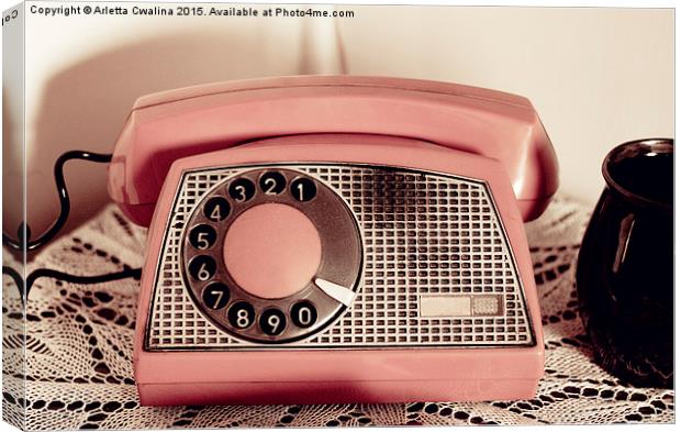 Retro rotary dial phone sepia toned  Canvas Print by Arletta Cwalina