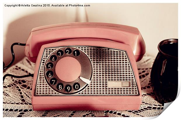 Retro rotary dial phone sepia toned  Print by Arletta Cwalina
