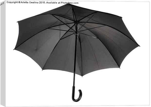 single open black umbrella with curved handle  Canvas Print by Arletta Cwalina