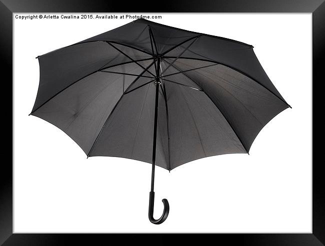 single open black umbrella with curved handle  Framed Print by Arletta Cwalina