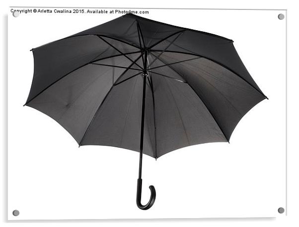single open black umbrella with curved handle  Acrylic by Arletta Cwalina