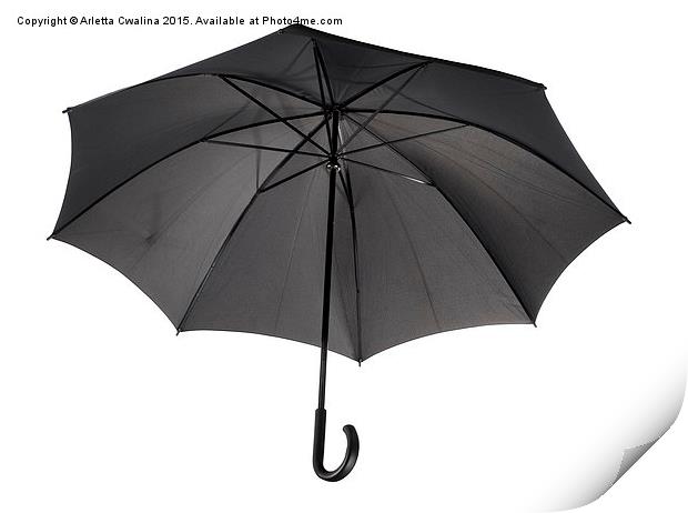 single open black umbrella with curved handle  Print by Arletta Cwalina