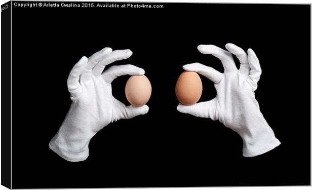 eggs in white gloves in hands magic  Canvas Print by Arletta Cwalina