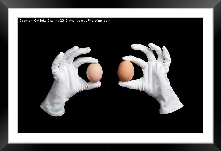 eggs in white gloves in hands magic  Framed Mounted Print by Arletta Cwalina