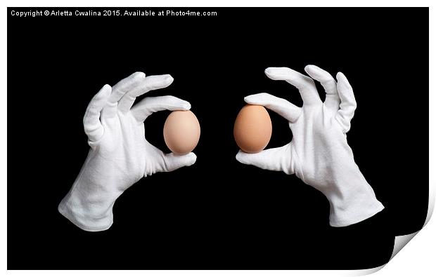 eggs in white gloves in hands magic  Print by Arletta Cwalina