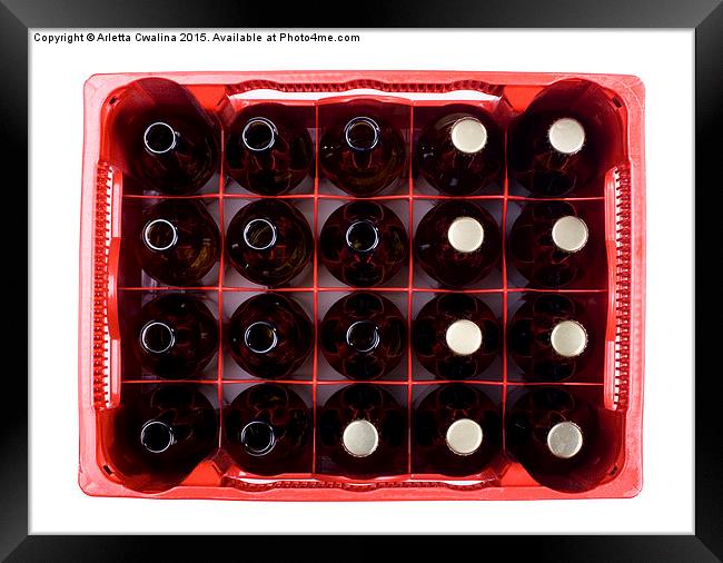 glass empty and full bottles of beer in crate  Framed Print by Arletta Cwalina