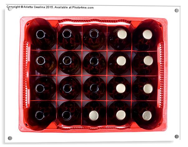 glass empty and full bottles of beer in crate  Acrylic by Arletta Cwalina