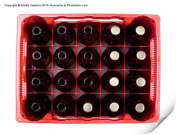glass empty and full bottles of beer in crate  Print by Arletta Cwalina