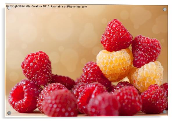 bright red and golden raspberry fruits Acrylic by Arletta Cwalina