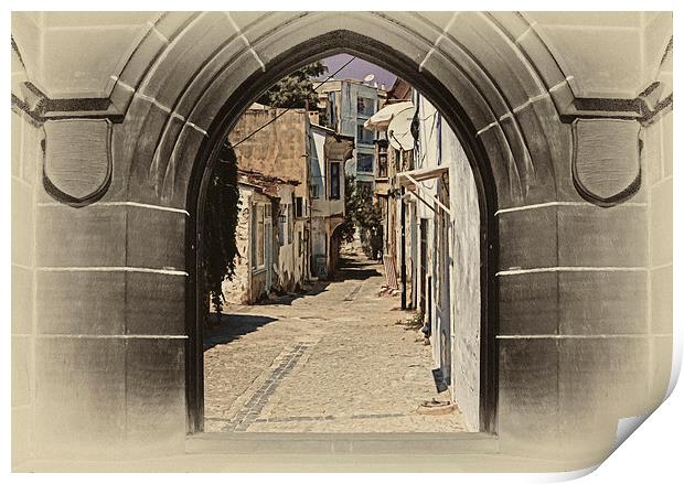village street through arched doors  Print by ken biggs
