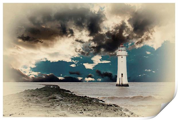 Fort Perch Lighthouse on the River Mersey Liverpoo Print by ken biggs