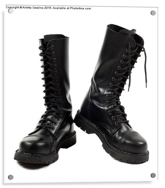 Pair of black leather bovver boots with laces  Acrylic by Arletta Cwalina