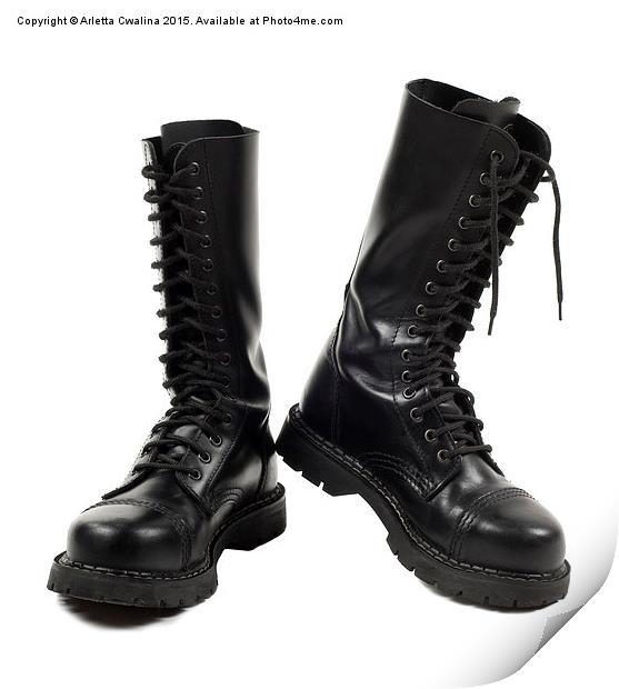 Pair of black leather bovver boots with laces  Print by Arletta Cwalina