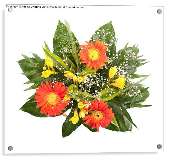 wedding bouquet of freesia and gerbera daisy  Acrylic by Arletta Cwalina