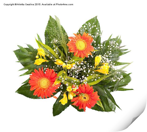 wedding bouquet of freesia and gerbera daisy  Print by Arletta Cwalina