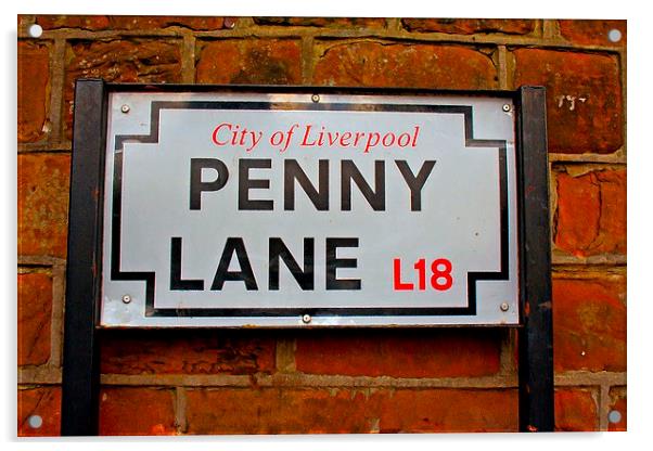 Penny Lane street sign in Liverpool UK Acrylic by ken biggs