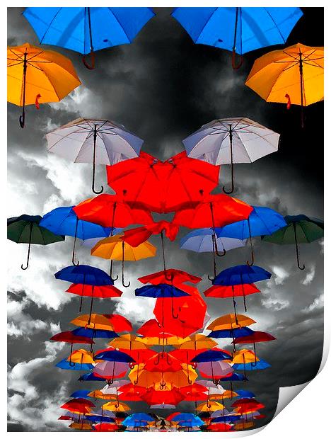 colorful umbrellas against a stormy sky Print by ken biggs