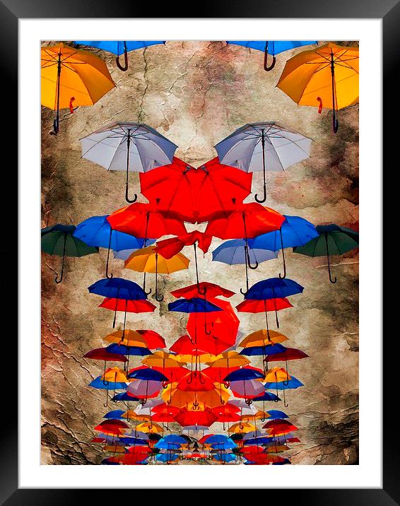 colorful umbrellas against a grungy background Framed Mounted Print by ken biggs