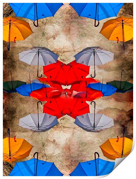 colorful umbrellas against a grungy background Print by ken biggs