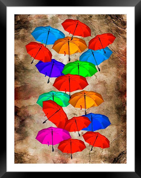 colorful umbrellas against a grungy background Framed Mounted Print by ken biggs