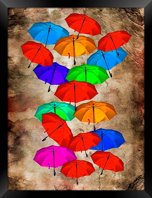 colorful umbrellas against a grungy background Framed Print by ken biggs