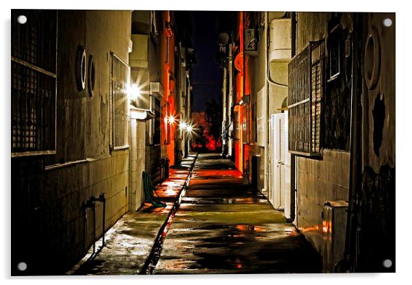 Digital painting of an alley at nightime Acrylic by ken biggs