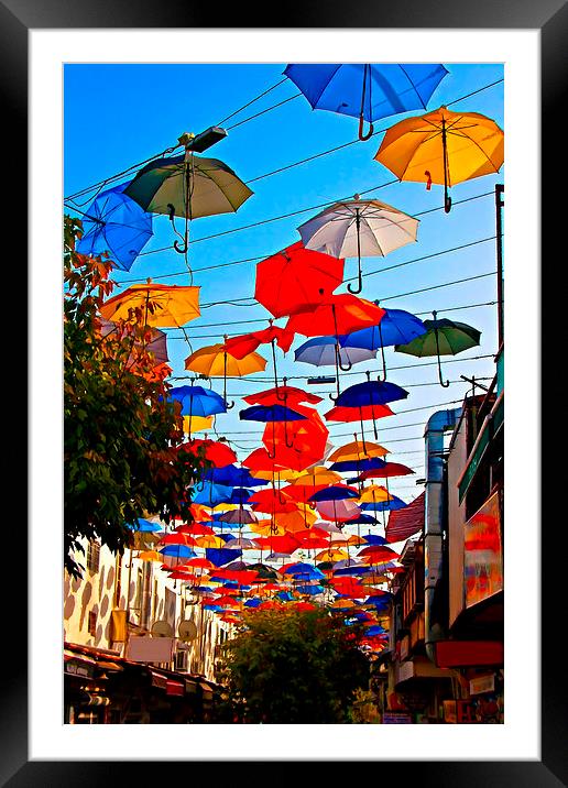colorful umbrellas in Kaleici Antalya Turkey Framed Mounted Print by ken biggs