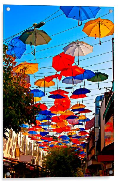 colorful umbrellas in Kaleici Antalya Turkey Acrylic by ken biggs