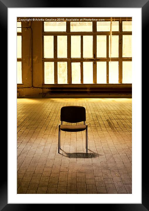 Lone chair empty hall Framed Mounted Print by Arletta Cwalina