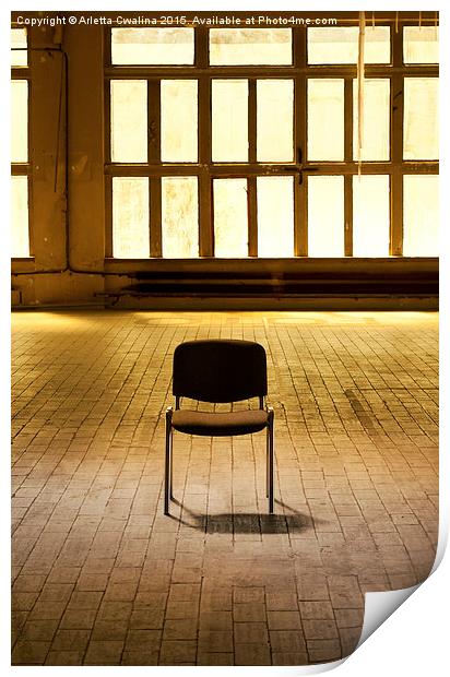 Lone chair empty hall Print by Arletta Cwalina