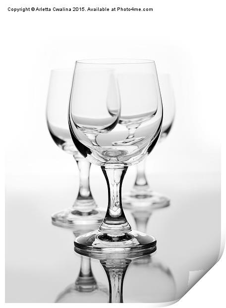 Three empty wine glasses on white  Print by Arletta Cwalina