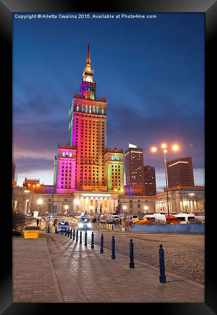 Rainbow colors on PKiN building in Warsaw, Poland Framed Print by Arletta Cwalina