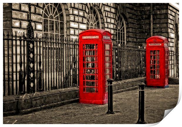 classic british red telephone booths Print by ken biggs