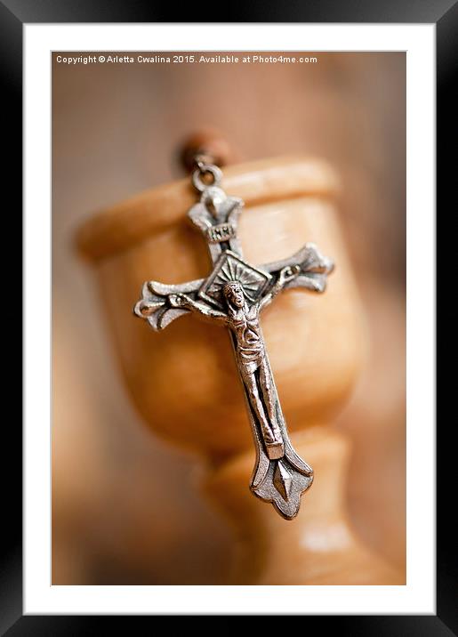 Cross on candlestick blurred rosary Framed Mounted Print by Arletta Cwalina