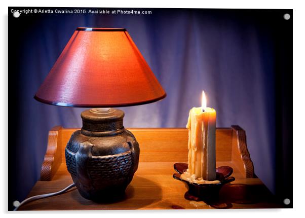 electrical night light lamp and burning candle  Acrylic by Arletta Cwalina
