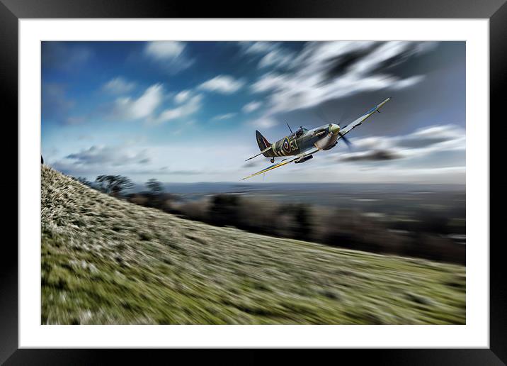 Supermarine Spitfire Fly Past Framed Mounted Print by J Biggadike