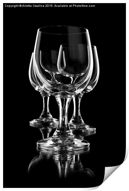 Three empty wine glasses on black Print by Arletta Cwalina