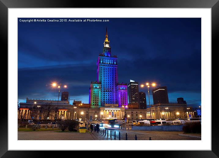 Rainbow colors on PKiN building in Warsaw, Poland Framed Mounted Print by Arletta Cwalina