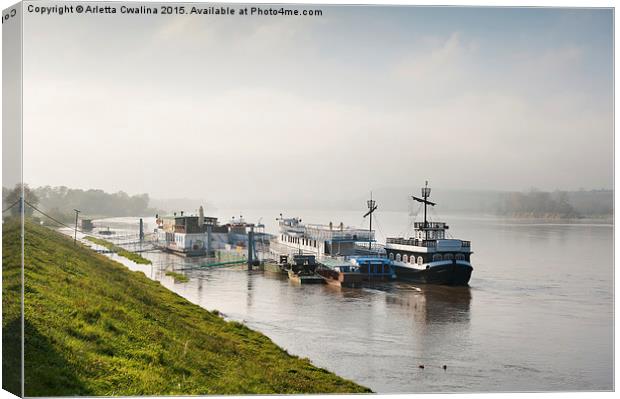 ferry ships at Vistula River Canvas Print by Arletta Cwalina