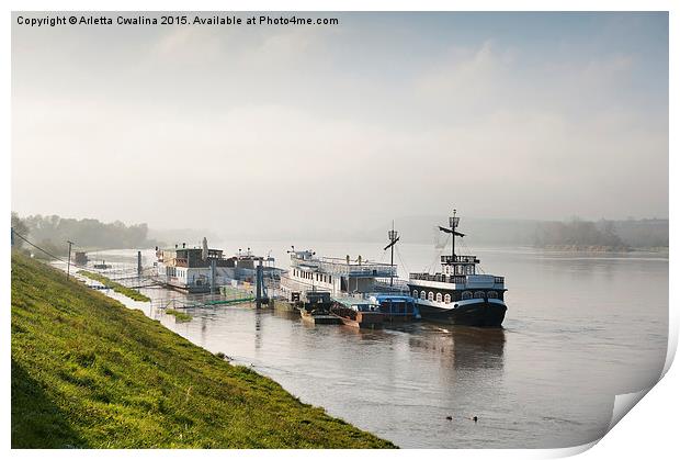ferry ships at Vistula River Print by Arletta Cwalina
