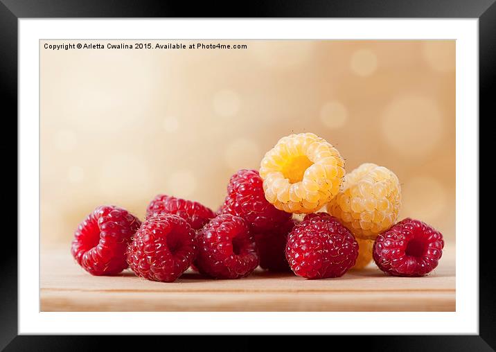 ripe red and golden raspberry fruits Framed Mounted Print by Arletta Cwalina
