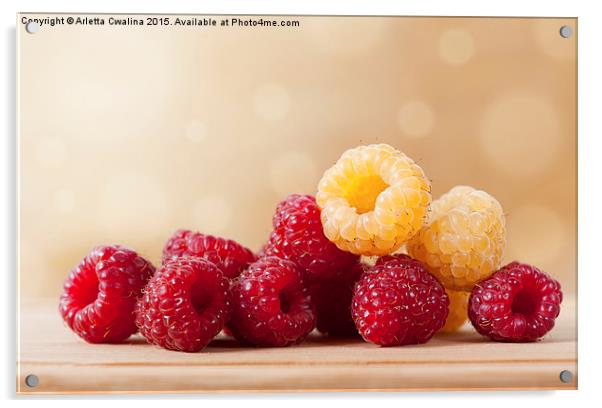 ripe red and golden raspberry fruits Acrylic by Arletta Cwalina