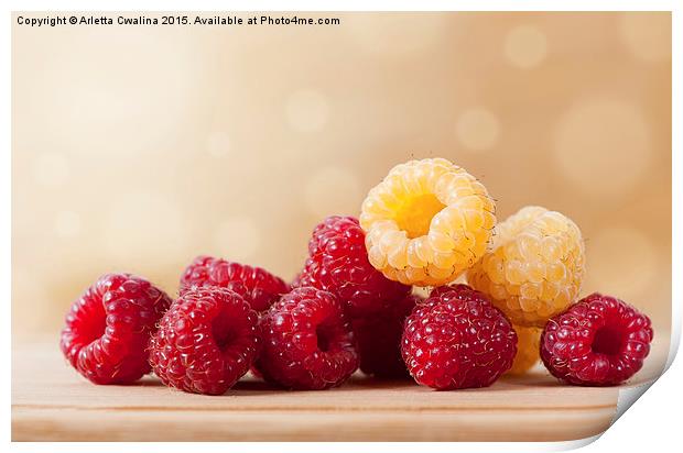 ripe red and golden raspberry fruits Print by Arletta Cwalina