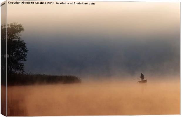  Lone fisher in quiet morning fog Canvas Print by Arletta Cwalina